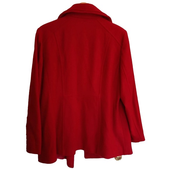 London Fog Wool Blend Single Breasted Lined Pea Coat Winter Red Women XL - Picture 3 of 12